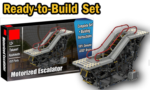 Buy NOW this LEGO Automaton as LEGO Set, with 100% genuine LEGO bricks, on BuildaMOC website | Motorized Escalator from Takanori Hashimoto | Planet GBC