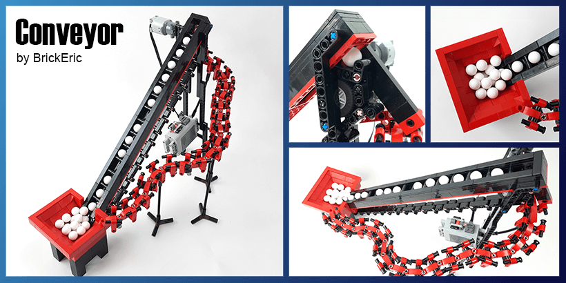 Conveyor - a LEGO Great Ball Contraption (GBC) - a LEGO marble run machine from BrickEric, with free pdf Building instructions available on Planet GBC