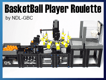 Reproduce the LEGO Great Ball Contraption Basketball Player Roulette, from NDL-GBC, in LEGO bricks thanks to FREE building instructions available on Planet GBC