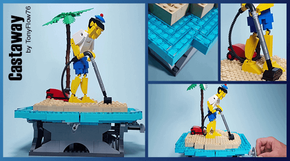 LEGO Automaton - Castaway - a sailor vacuuming a desert island | building instructions | TonyFlow76