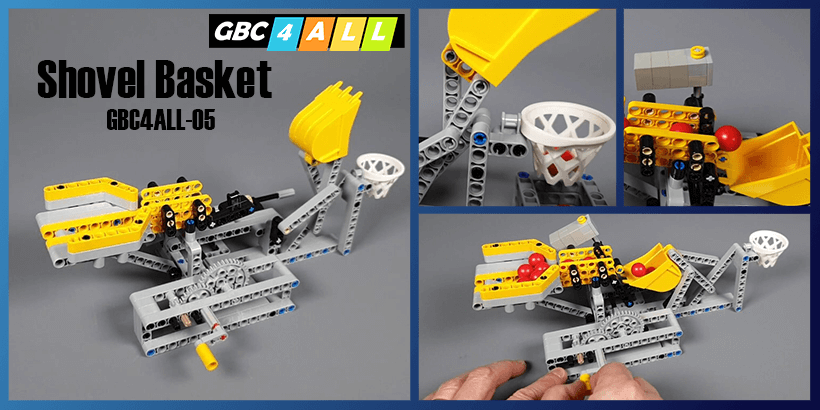 Shovel Basket - LEGO GBC module - GBC4ALL series #05 - easy to build with kids LEGO Great Ball Contraption on Planet GBC