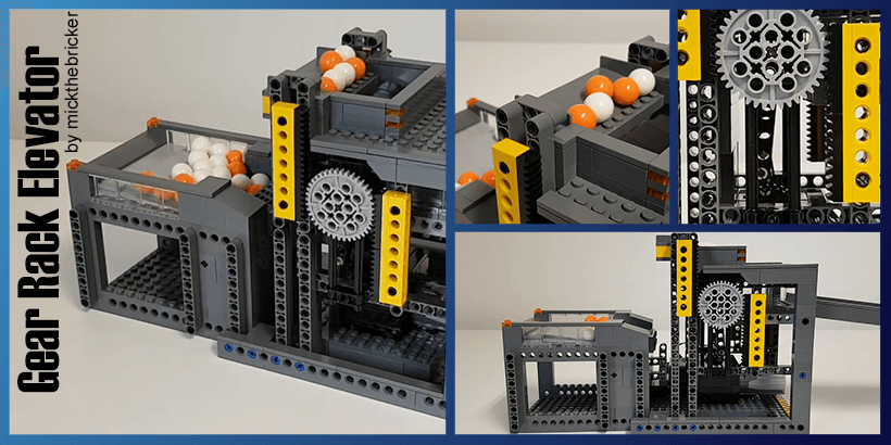 Gear Rack Elevator, a LEGO great Ball Contraption module designed by mickthebricker with three steppers | Planet GBC