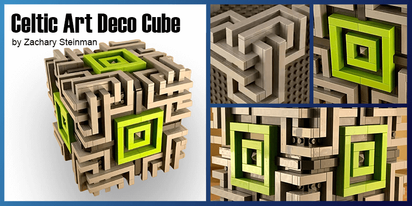 Celtic Art Deco Cube is a very stylish LEGO artistic MOC designed by Zachary Steinman, representing a beautiful Cube