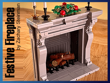 LEGO MOC - Festive Fireplace is a beautiful LEGO replica from a cozy living room, designed by Zachary Steinman | kits + building instructions available on Planet GBC