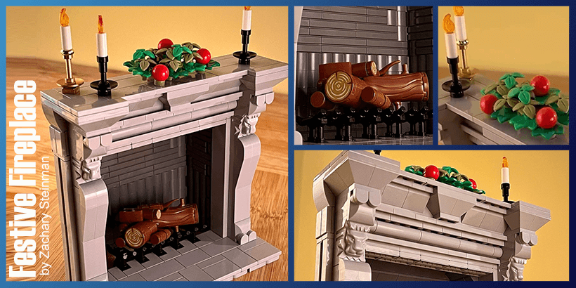 LEGO MOC - Festive Fireplace is a beautiful LEGO replica from a cozy living room, designed by Zachary Steinman | kits + building instructions available on Planet GBC