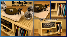 LEGO MOC Vinyl SoundSystem Listening Station, a replica in bricks of a real life furniture with a vintage hi-fi system | designed by Zachary Steinman - Planet GBC