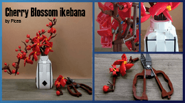 LEGO MOC Cherry Blossom Ikebana, a beautiful LEGO botanical creation with a Japanese tree and scissors | designed by Picea - building instructions and kits available on Planet GBC