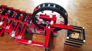 LEGO Great Ball Contraption -- Bin End, a marble run machine designed by Pinno, building instructions available on Planet GBC