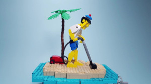 LEGO Automaton - Castaway - designed by TonyFlow76 - featuring a sailor man vacuuming on a desert island with a palmtree