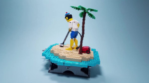LEGO Automaton - Castaway - designed by TonyFlow76 - featuring a sailor man vacuuming on a desert island with a palmtree